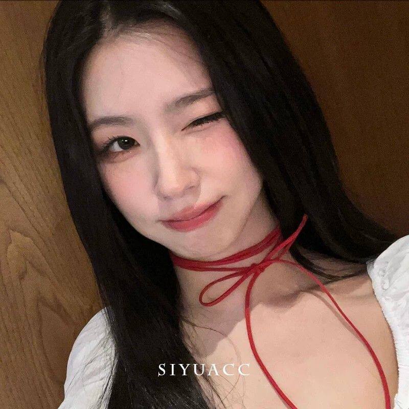 赵美延同款红色脖子绑带choker韩国绒颈带飘带配饰锁骨链丝巾项链