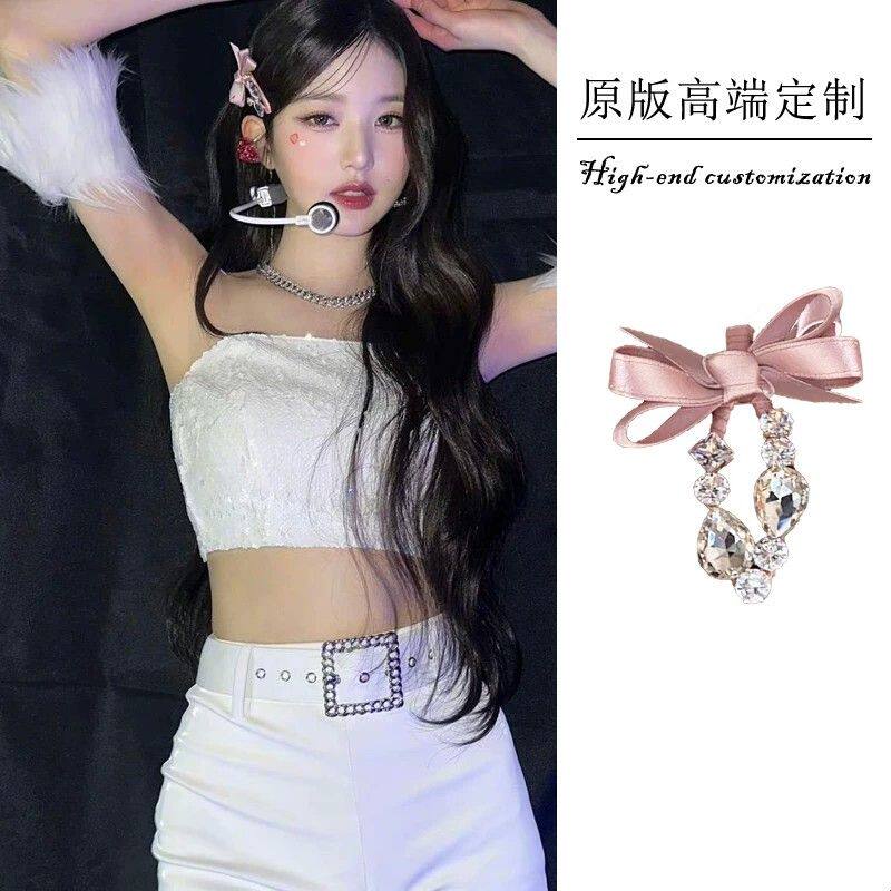 张元英同款蝴蝶结水钻发夹韩国进口甜美少女气质高级水晶侧边发饰