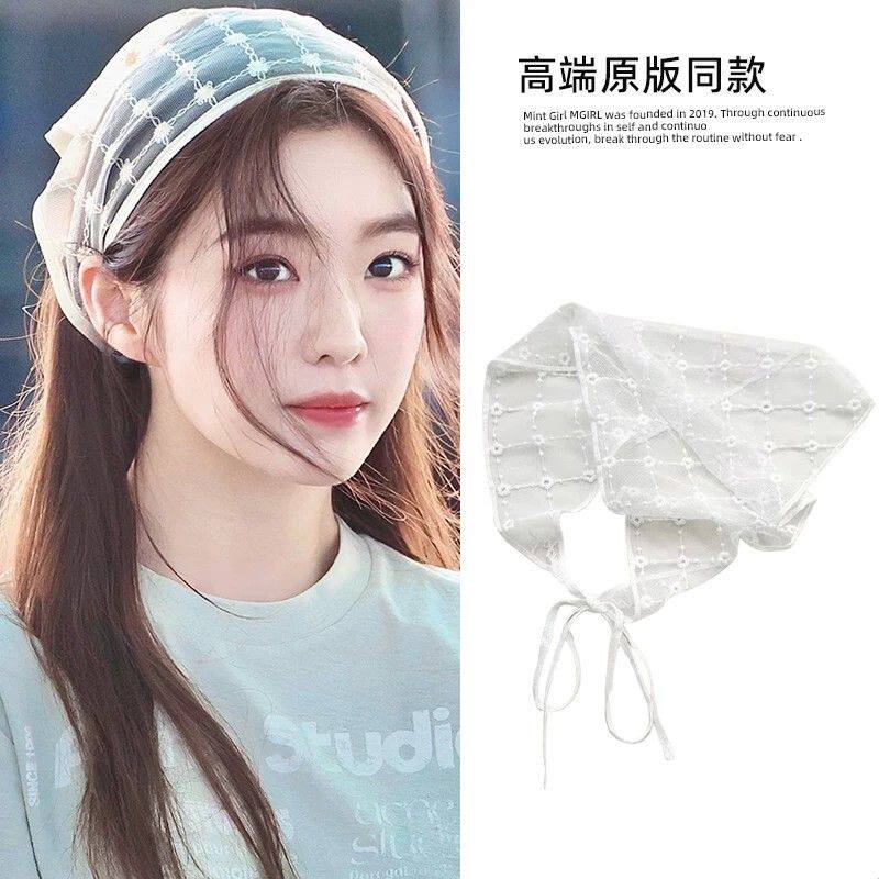 裴珠泫同款蕾丝花朵头巾女甜美少女法式系带韩版文艺包头三角巾