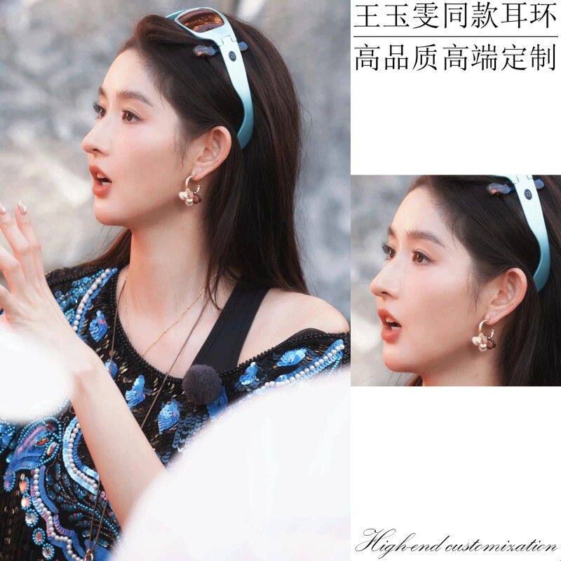 王玉雯同款耳环高级感旅游度假天然石耳圈女贝壳串珠流苏吊坠耳饰