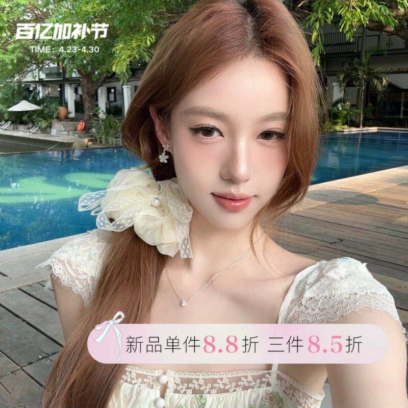 【蜜桃茶】白杏松露 纯欲米色蕾丝蝴蝶结发圈大肠圈女扎头发皮筋