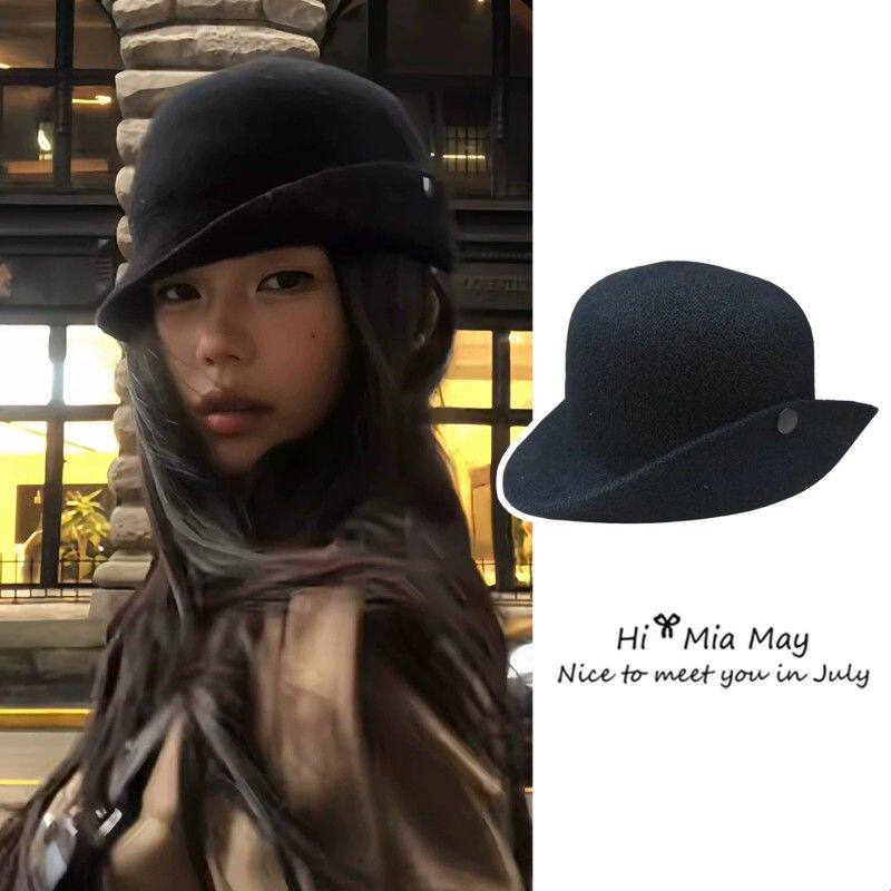 100%羊毛帽子圆顶翻檐礼帽秋冬高级感复古赫本风盆帽女2026年新款