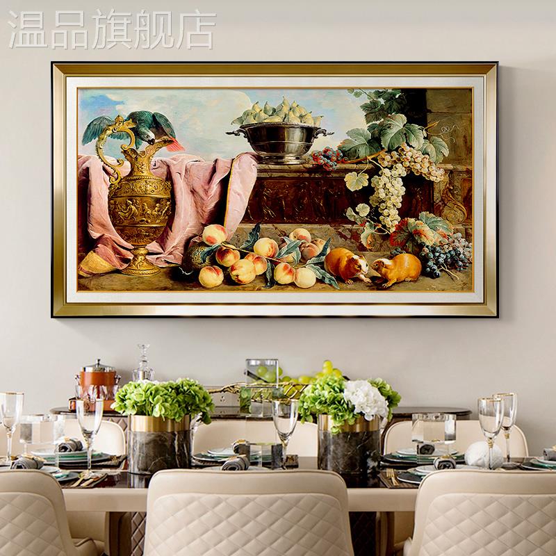 新款美式餐厅装饰画温馨饭厅墙面欧式客厅沙发背景墙画油画手绘画