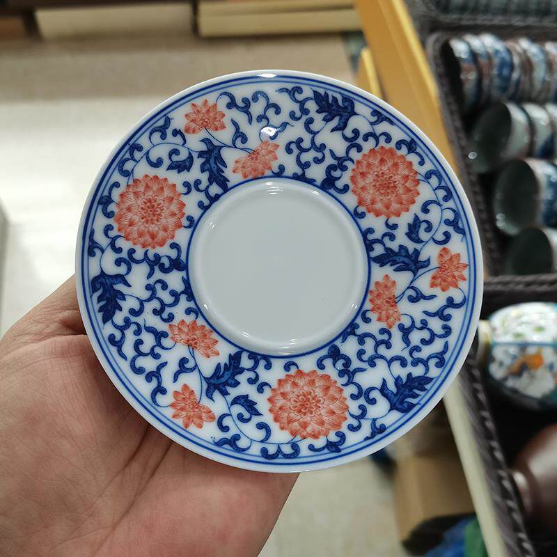 景德镇陶瓷盖碗单杯高端复古缠枝莲泡茶碗工夫茶具三才碗单个家用