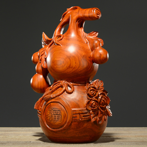 花梨木雕福禄葫芦摆件实木质雕刻工艺品家居客厅电视柜装饰送礼品