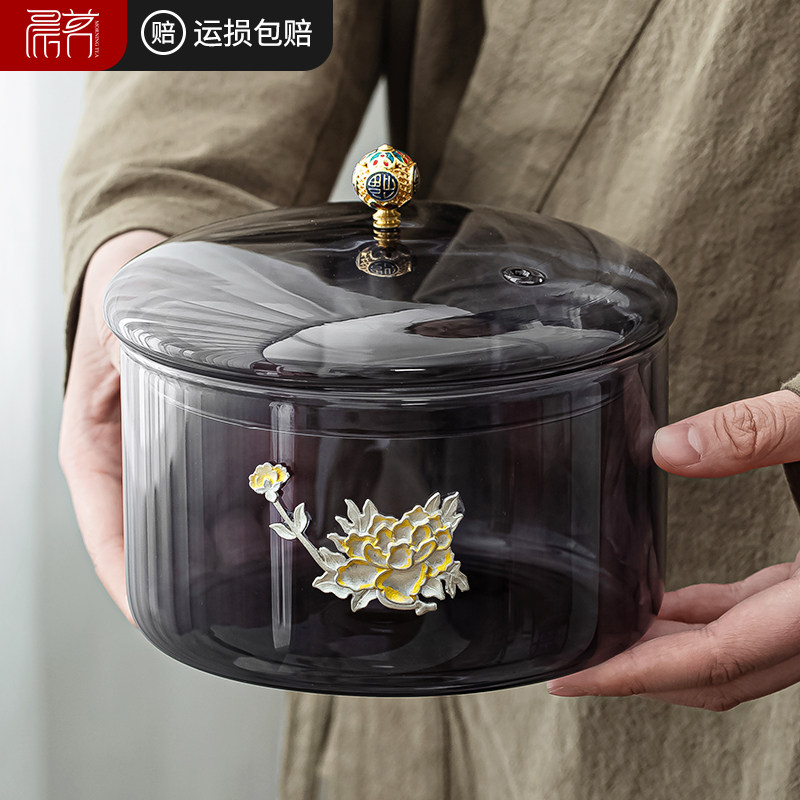 玻璃茶洗缸带盖大号耐高温蒸煮消毒锅建水茶具配件洗茶杯器皿水盂