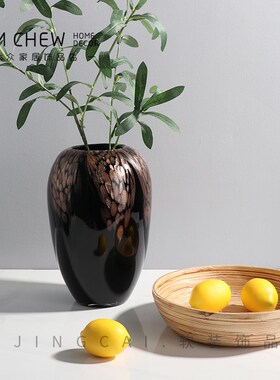新中式北欧黑色玻璃花瓶客厅餐桌玄关样板间售楼处软装家居饰品