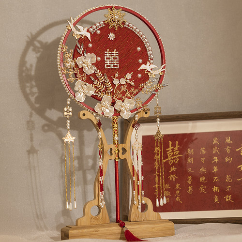 新娘团扇diy材料包中式结婚红色团扇新娘结婚礼物高级感出嫁喜扇