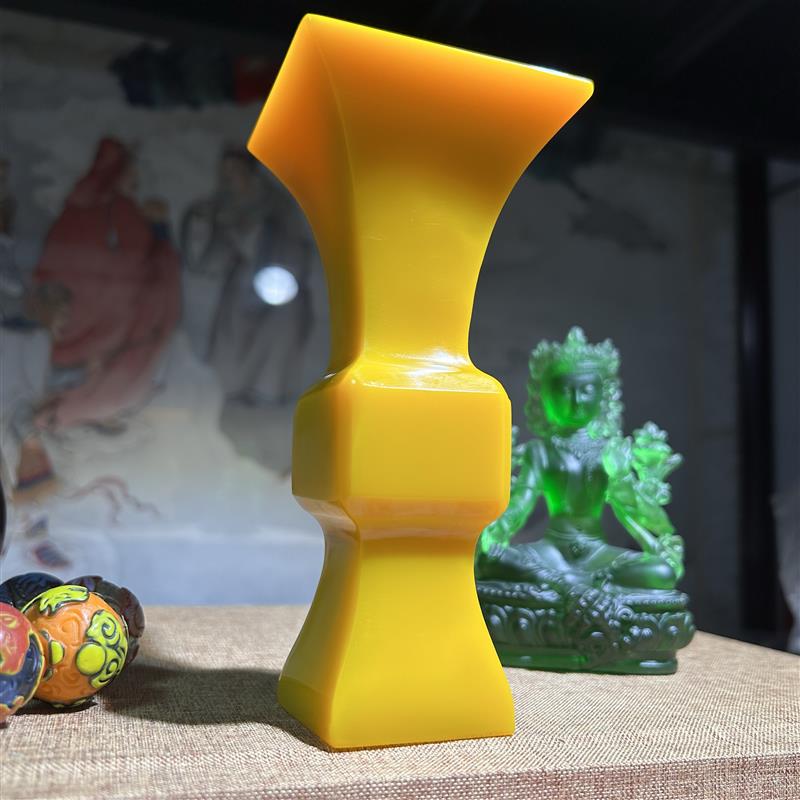 淄博博山鸡油黄新中式家居装饰品清代中式简约创意插花器室内摆件