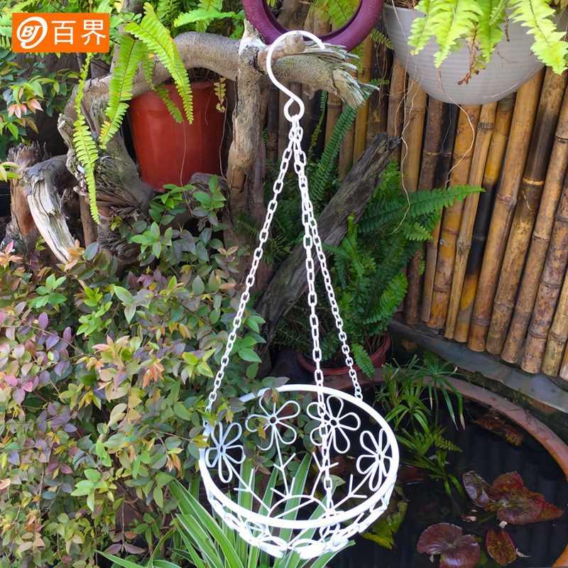 百界田园白色铁艺吊篮花架 阳台庭院悬挂花架 吊兰绿萝花架子挂式