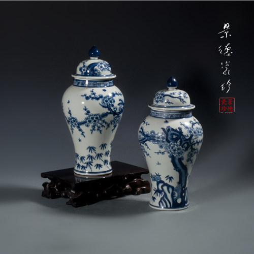 景德镇花瓶陶瓷摆饰仿古手绘青花瓷将军罐复古小花瓶花器瓷器装饰