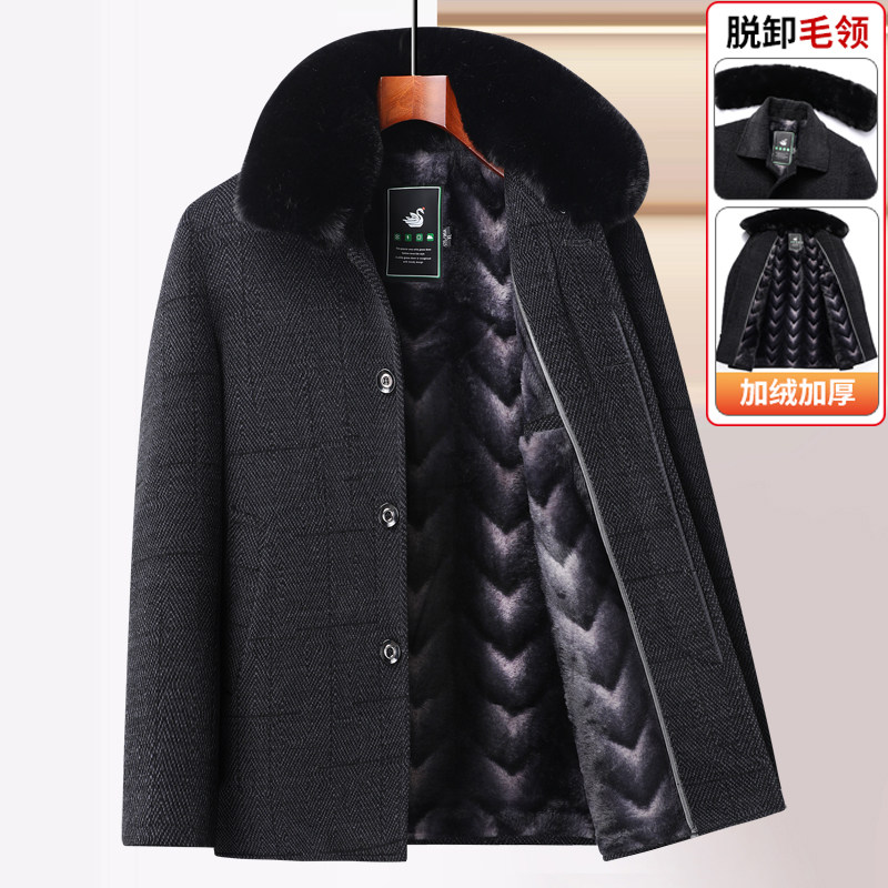 中老年男士毛呢大衣加绒加厚雪尼尔外套男冬季中长版衣服爸爸冬装