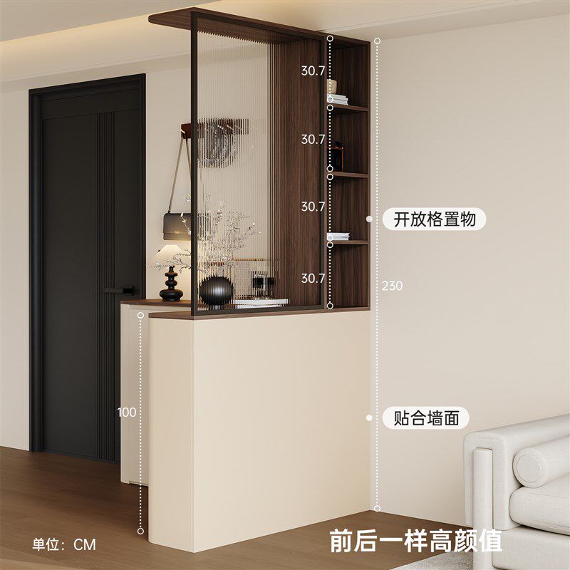 中古风L型转角门厅柜圆弧鞋柜一体靠墙屏风柜隔断柜大容量储物柜