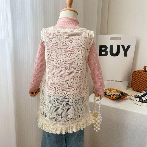 2024早秋新套装女童春秋款新款时髦洋气打底衫蕾丝背心裙镂空上衣