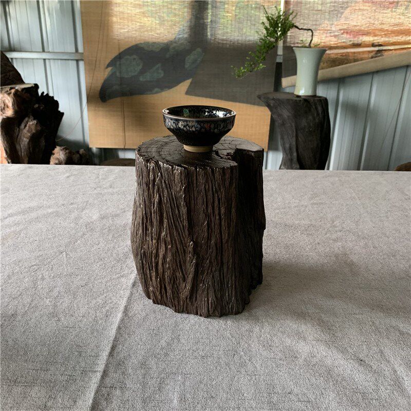 阴沉木厚垫子铁壶玻璃壶垫茶道配件千年乌木创意花盆瓶工艺品底座