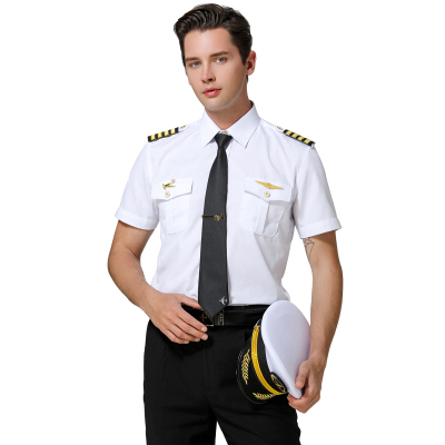 空乘空少男制服航空飞行员机长白衬衫长袖短袖通航俱乐部工作套装