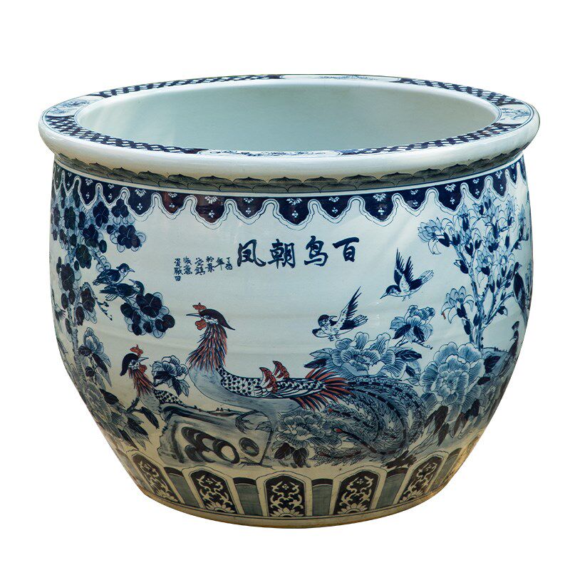 景德镇陶瓷大缸仿古青花荷花睡莲缸庭院客厅大缸别墅家用大型水缸