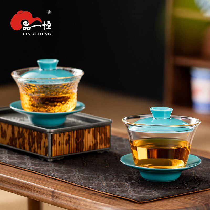 品一恒透明玻璃盖碗茶杯功夫茶具泡茶二才盖碗敬茶碗家用功夫茶具