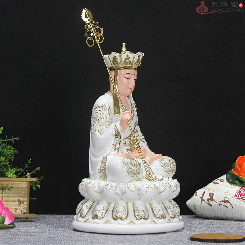 中式12/16寸汉白玉金线坐全莲地藏王菩萨幽冥教主代理佛佛像摆件