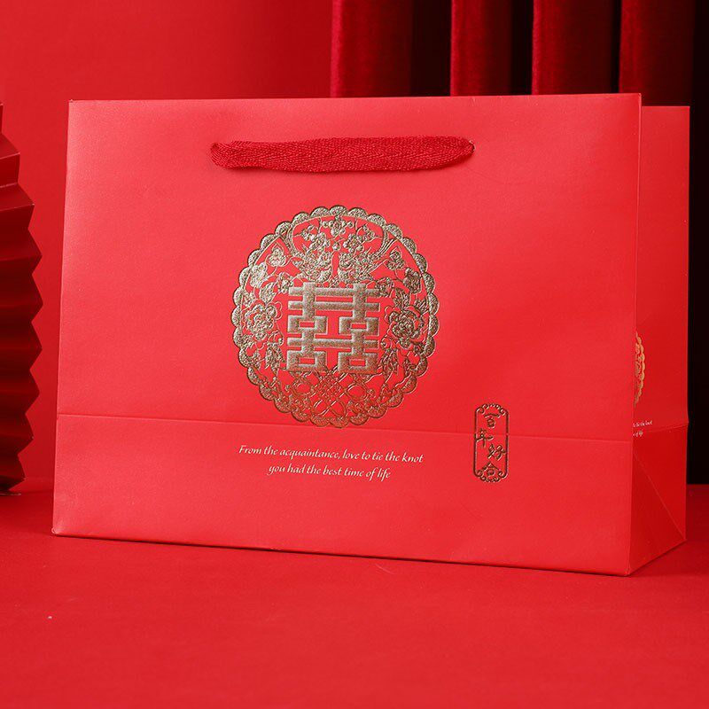 中式礼品袋手提袋红色纸袋结婚回礼袋红色喜糖袋子礼品袋子特大号