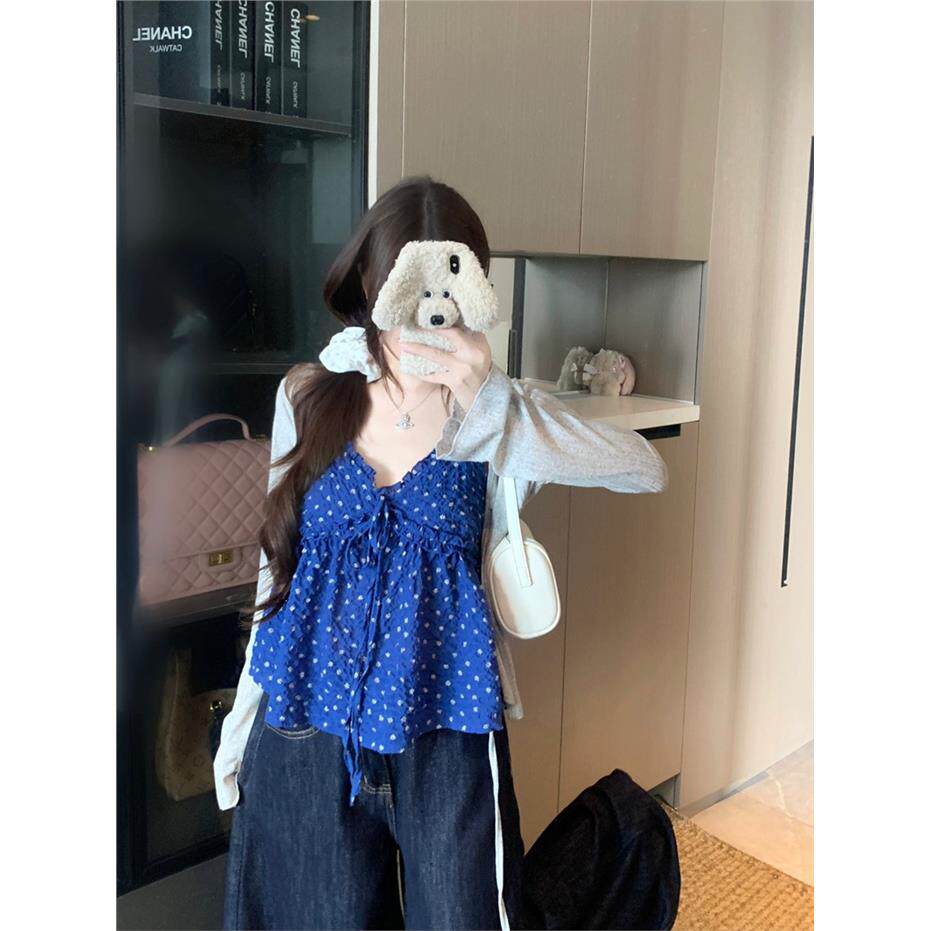 系带碎花木耳边吊带女2026夏季新款甜美韩系气质外穿显瘦背心上衣