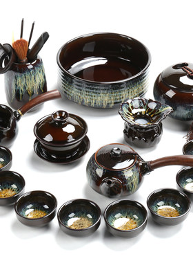 聚晟钧窑建盏窑变天目釉哥窑玲珑陶瓷功夫茶具茶壶茶杯海家用套装