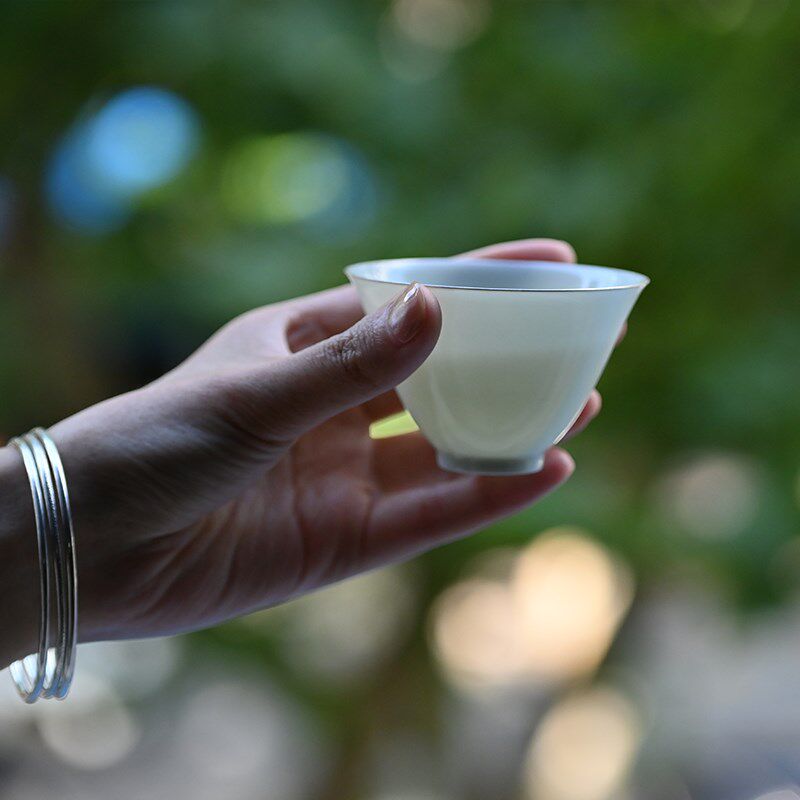 沁茗堂 描银纯白瓷主人杯 景德镇功夫茶具茶杯纯手工品茗杯不烫手