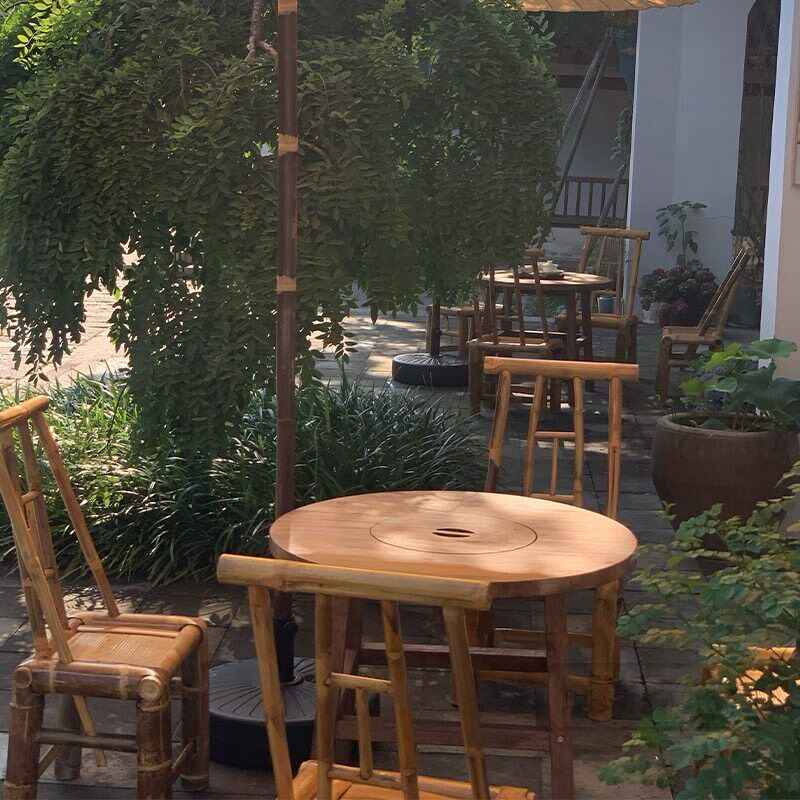 老榆木围炉煮茶桌家用室内火锅烧烤桌子阳台庭院烤火取暖餐桌套装