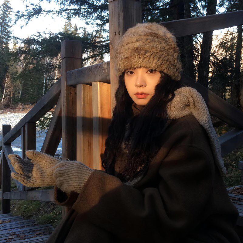 兔毛渔夫帽女冬季川西旅游毛绒帽毛茸茸盆帽保暖加绒加厚毛毛帽子