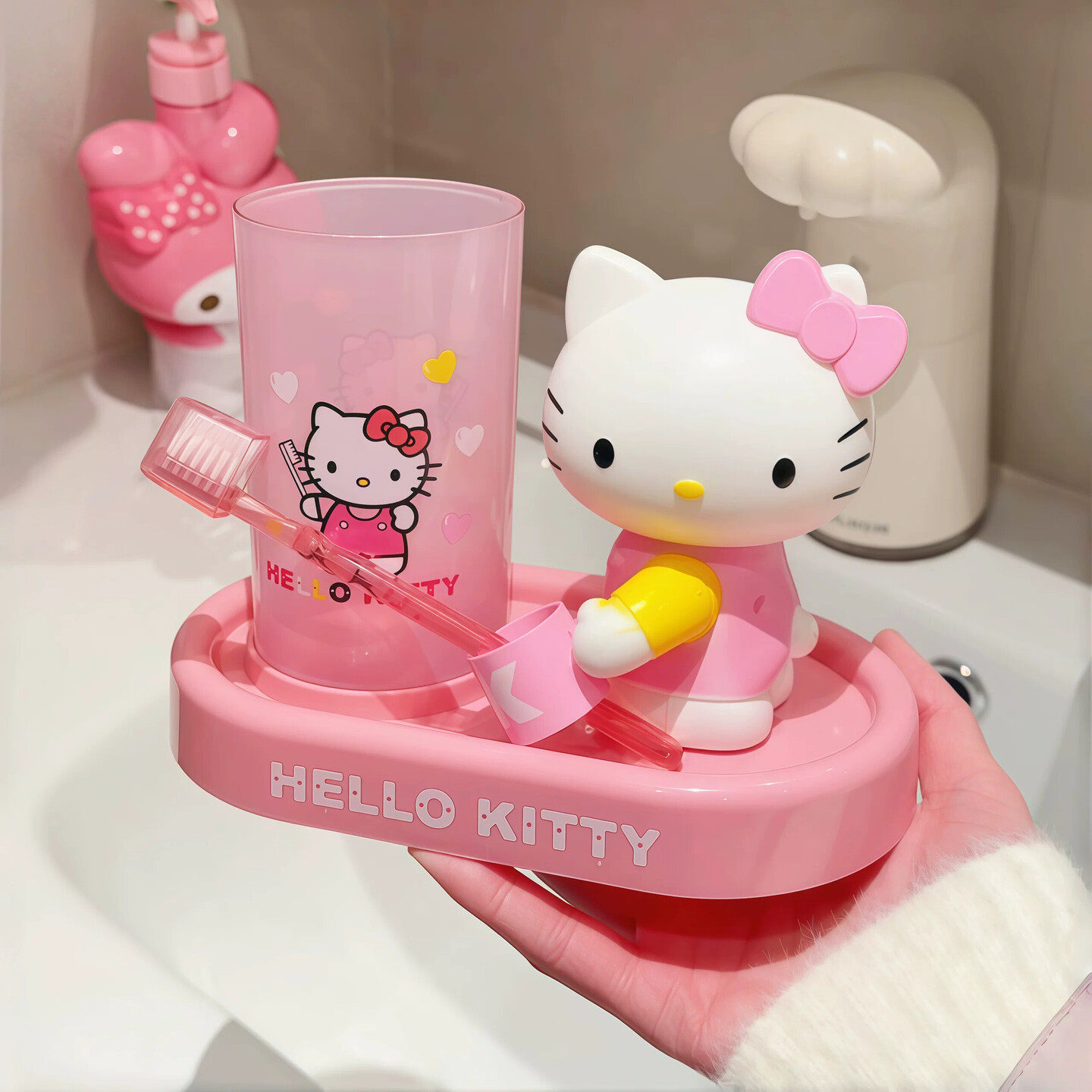 【kitty控码住!】洗漱杯置物架可爱猫牙刷架洗漱套装宿舍家用架