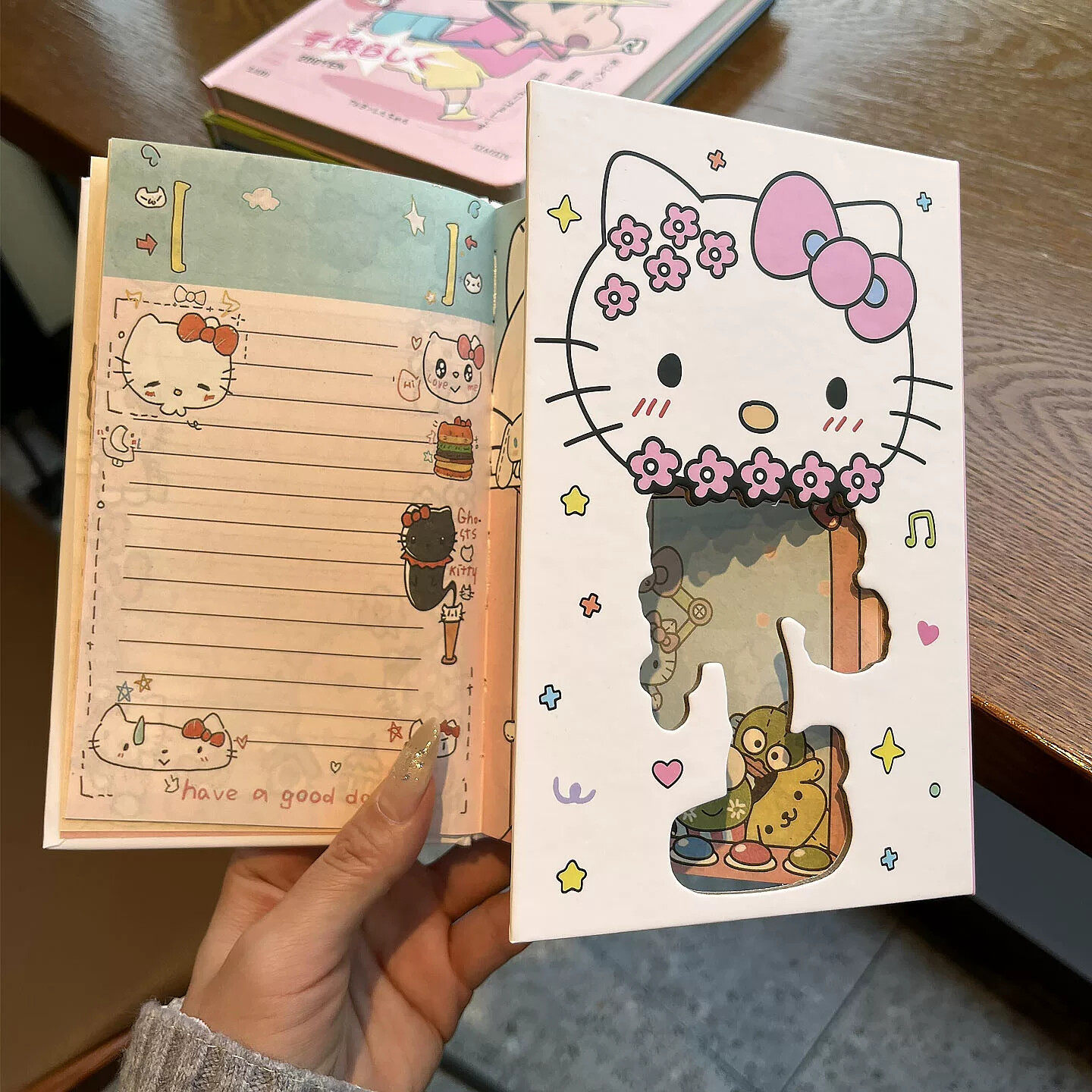 可爱猫咪三折叠镂空笔记本本子磁吸初高中学生记事本高颜值手账本