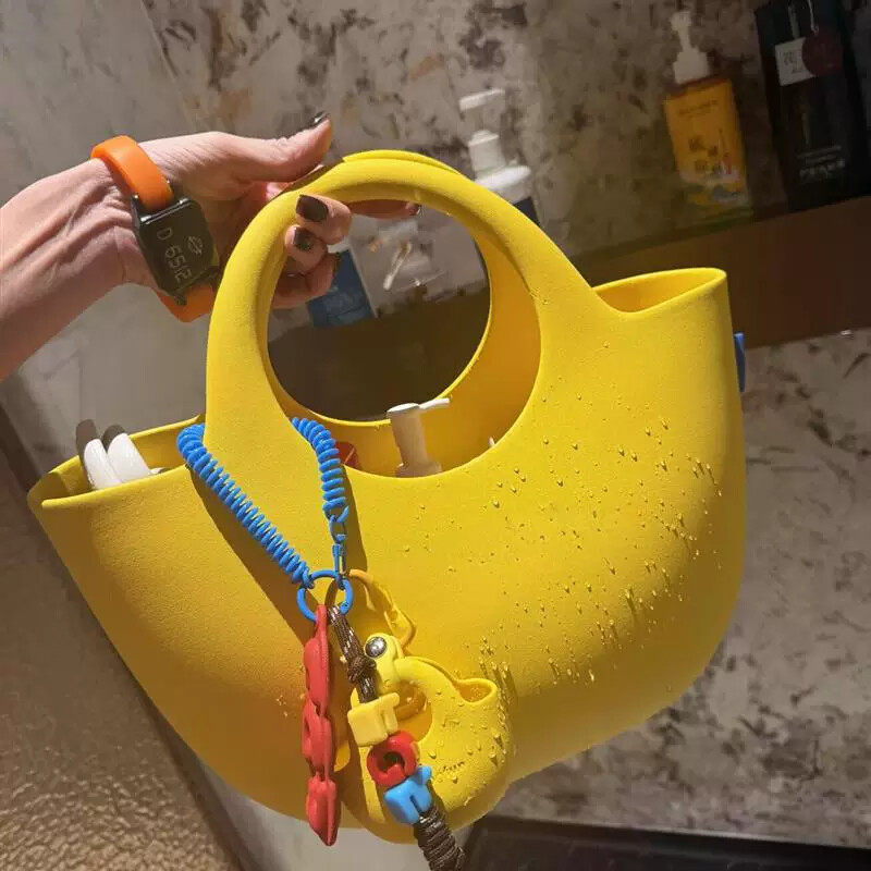 洗澡提篮黄色浴筐干湿分离大容量软硅胶新款高颜值女手提高级浴篮