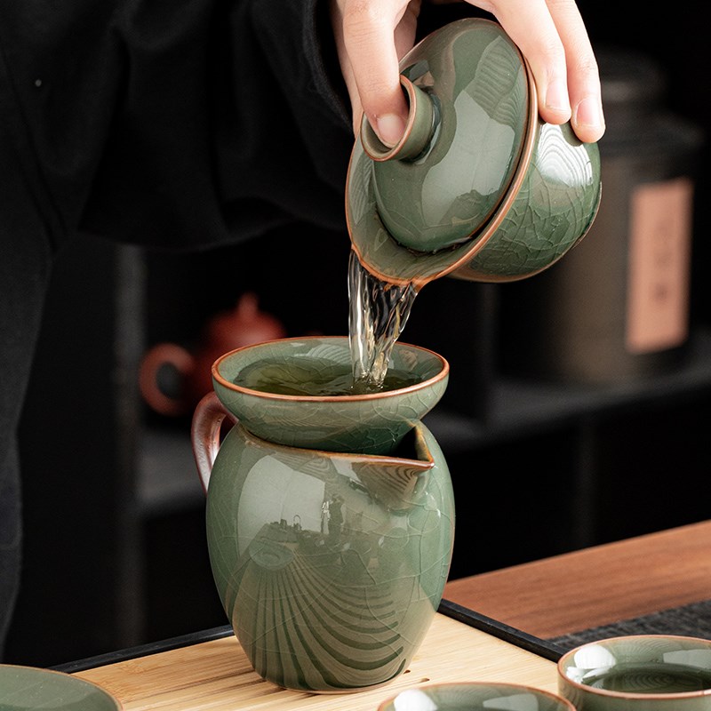 哥窑功夫茶具套装家用2024新款办公室喝茶泡茶盖碗茶壶茶杯子套装