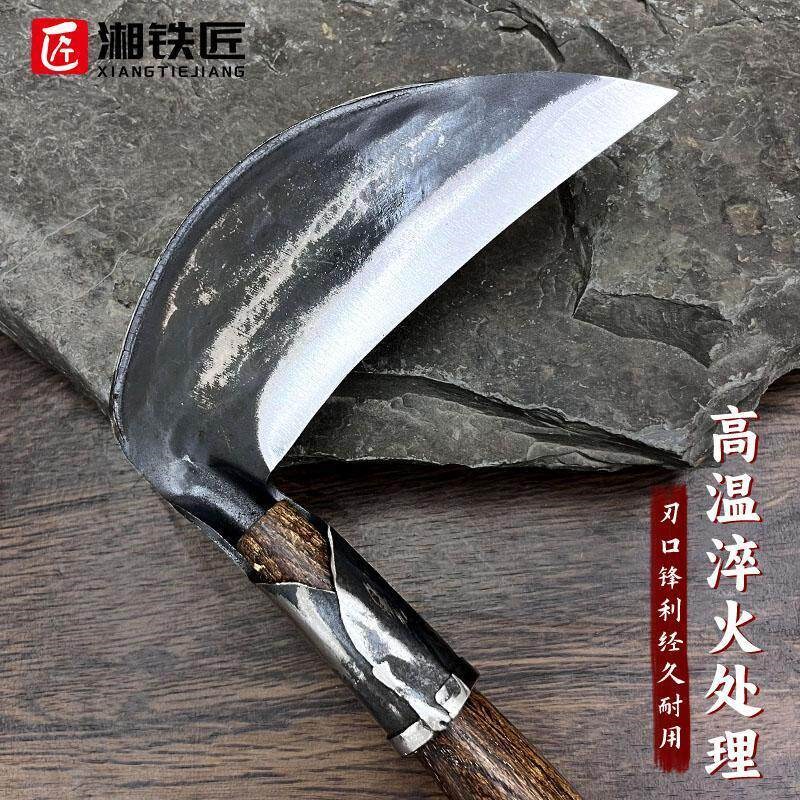 纯手工锻打砍柴刀老式重型高硬度柴刀高锰钢割草专用镰刀农用弯刀