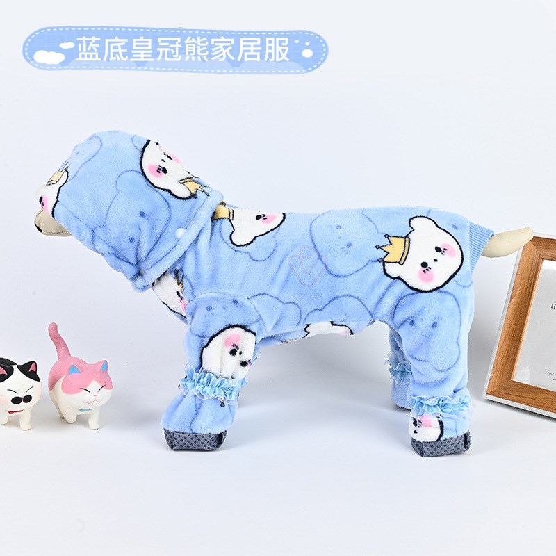 宠物秋冬保暖护肚子毛绒睡衣家居服狗猫包四脚衣服中小犬比熊泰迪