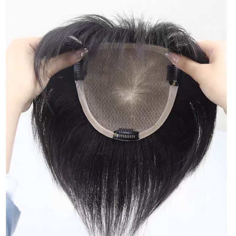 女士真发补发片全手织双递针假发片短发精修剪自然逼真定制补发片