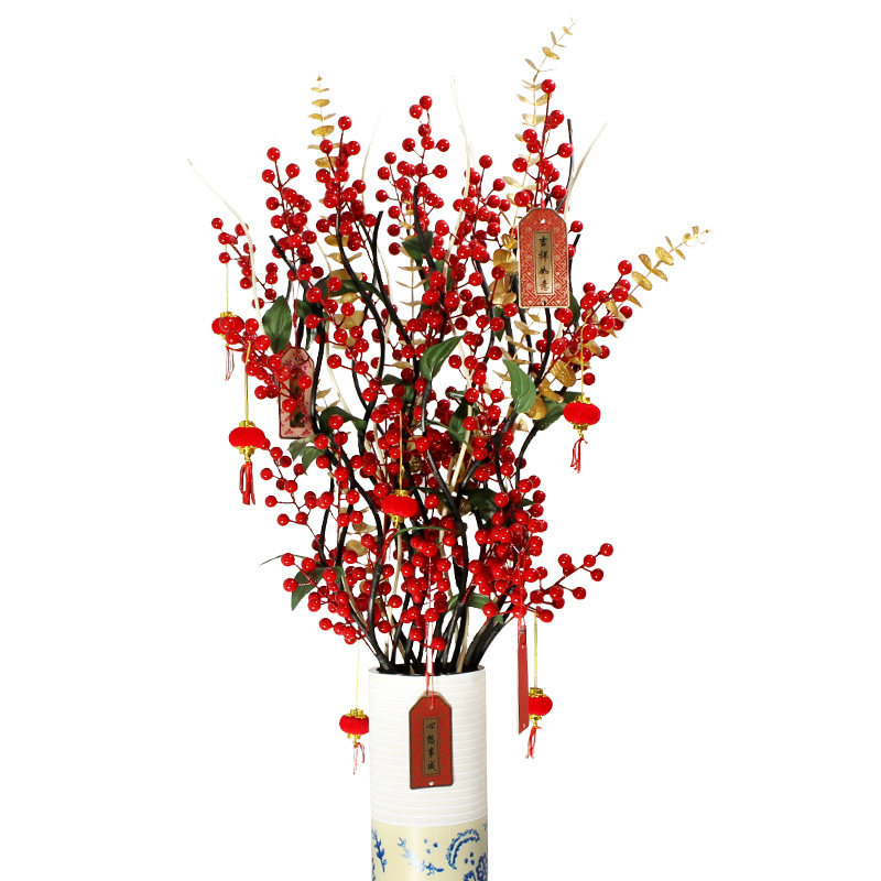 假花仿真花摆设客厅红浆果落地式插花干花花束欧式高装饰花艺摆件