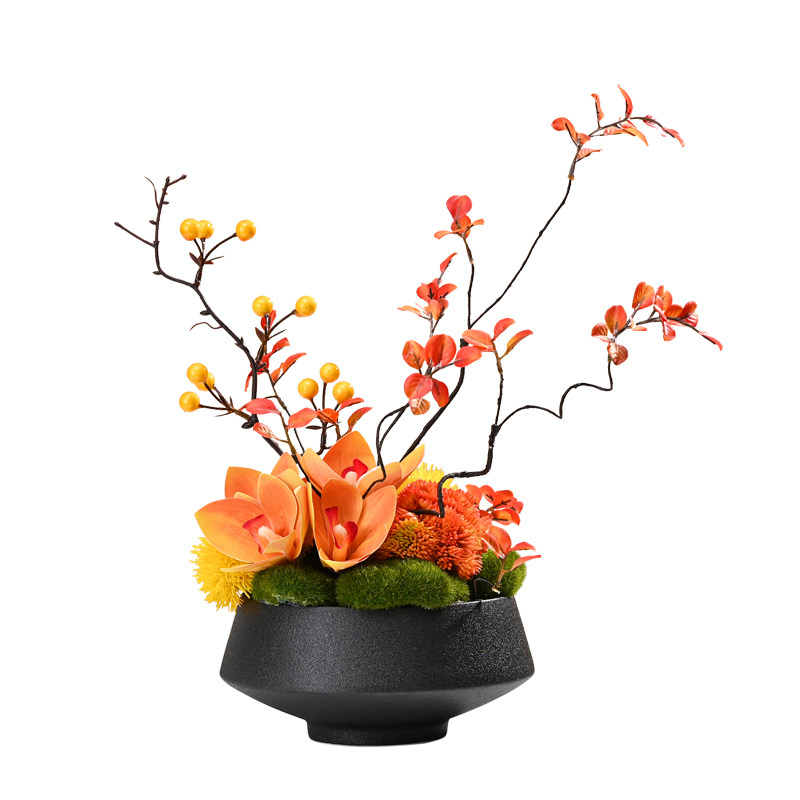 新中式仿真花摆花会议室洽谈桌台花桌花装饰餐桌客厅桌面花艺摆件