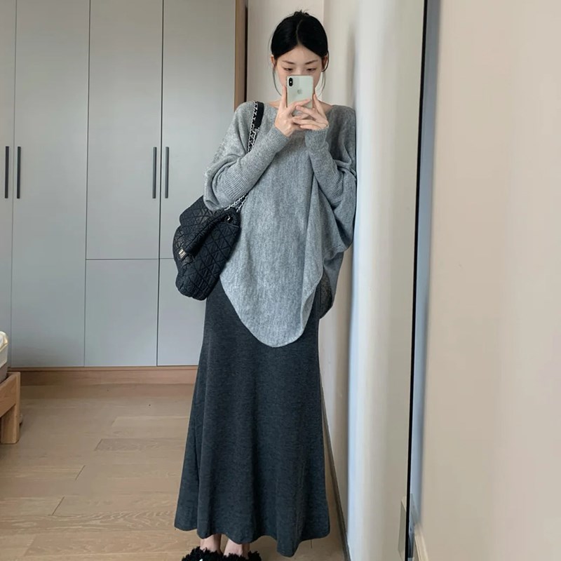 孕妇装秋冬套装2024新款慵懒风高级感不规则毛衣两件套针织半身裙