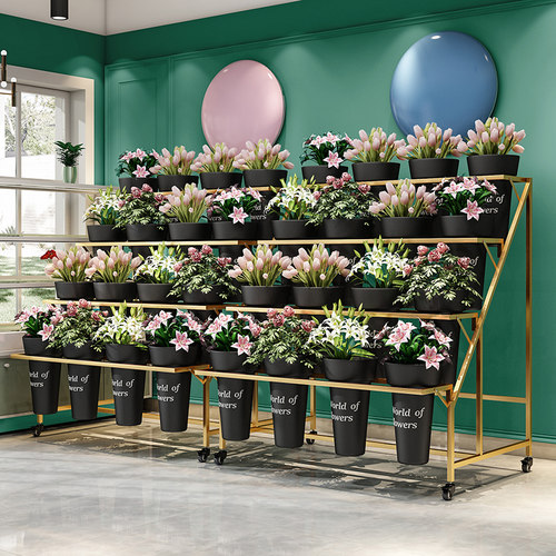 花店鲜花展示架多层阶梯花架可移动铁艺花架花店多功能花桶展示架