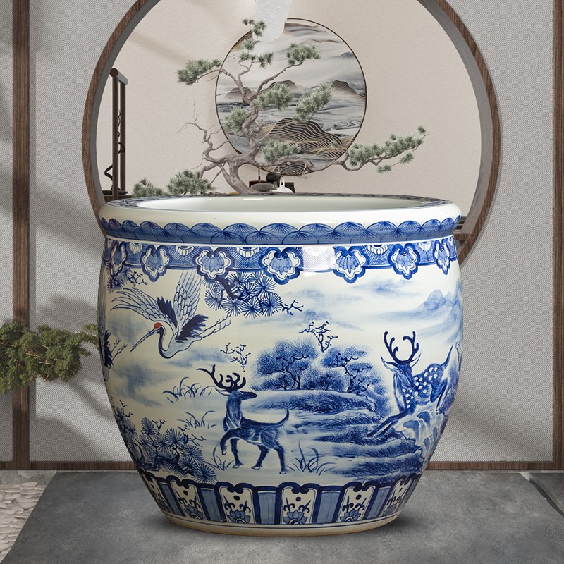 景德镇陶瓷鱼缸青花瓷缸荷花缸风水缸字画卷轴收纳缸庭院种树大缸
