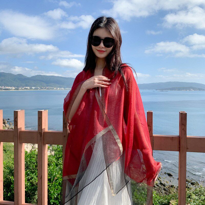 丝巾围巾披肩纱巾沙滩巾防晒长款超大旅游度假薄款韩版百搭披风女