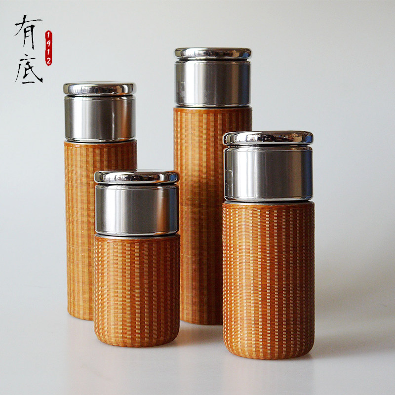 竹丝扣瓷保温杯304不锈钢滤网闷茶杯手工瓷胎竹编茶具便携水壶