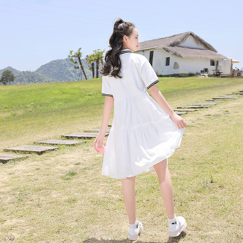高中学生连衣裙2021夏装新款初中生少女学院风大童时尚POLO纱裙子