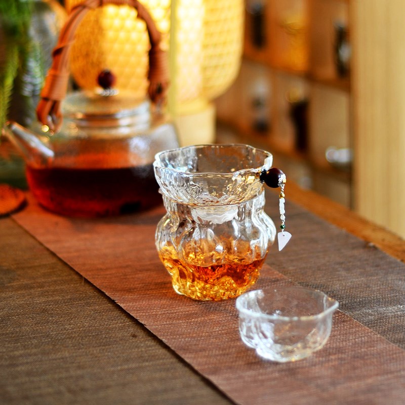 日式核桃纹公道杯茶滤套装耐热玻璃功夫茶具茶漏公杯加厚大号杯子