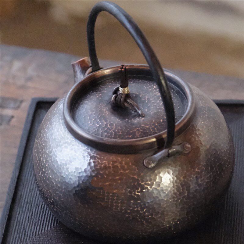 大号复古铁提梁蘑菇摘扭壶 纯手工锻打紫铜烧水壶 纯铜壶煮茶壶