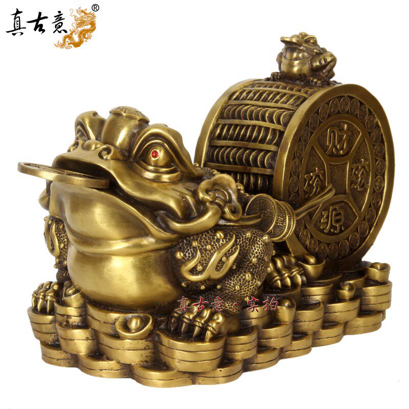 真古意 黄铜金蟾蜍摆件蟾工艺摆件元宝金蟾纳财饰品开业礼品