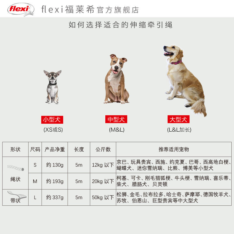 flexi福莱希狗狗自动伸缩牵引绳宠物小型犬泰迪遛狗绳狗链猫链子