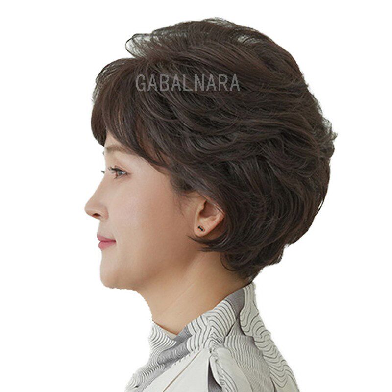 中老年妈妈假发 全真发蓬松短发女士发套气质大波浪斜刘海包邮
