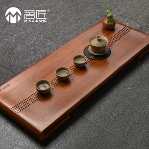 茗匠茶具乌金石重竹茶盘茶海竹制日式排水式茶台特大号整块茶托盘